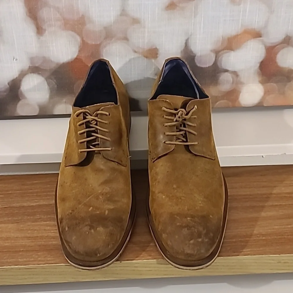Cole Haan Carter Grandos Plain Toe Suede Chestnut Brown Derby Dress Shoes 11.5